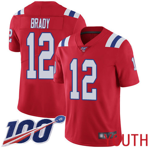 New England Patriots Football 12 Vapor Untouchable 100th Season Limited Red Youth Tom Brady Alternate NFL Jersey